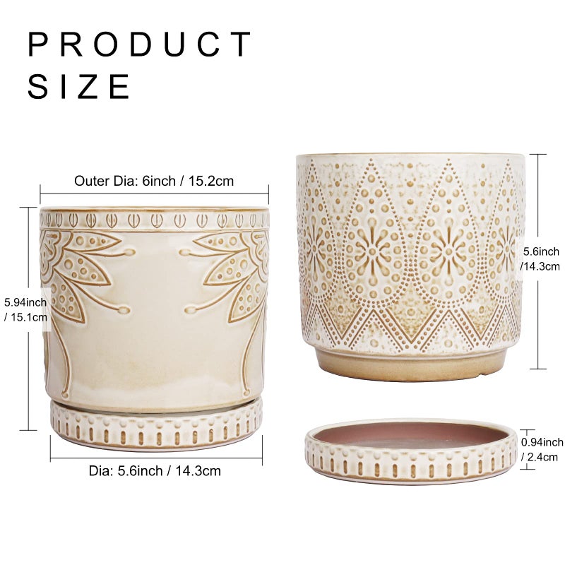 YFFSRJDJ 6 Inch Indoor Plant Pots with Drainage Holes and Saucers  Ceramic Planter for Plants  Flower Pot - Set of 2 - Image 2